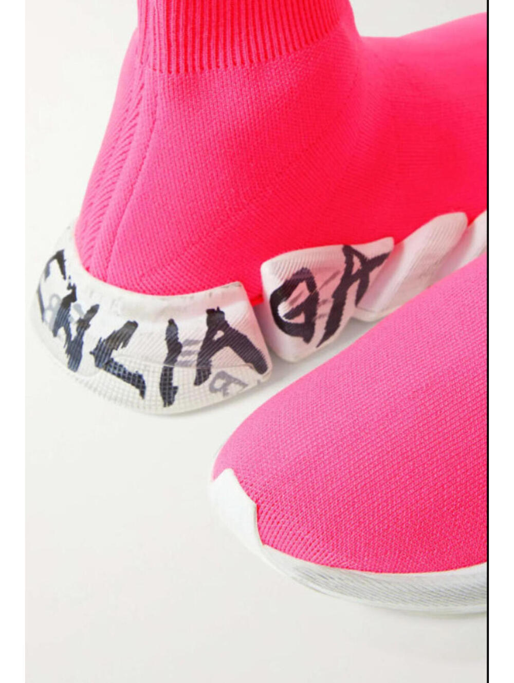 BALENCIAGA Speed 2.0 Graffiti Stretch-Knit High-Top Sneakers fluo pink size 10 - Picture 3 of 12